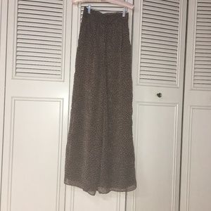 Wide  brown lightweight leaf pattern flowing pants